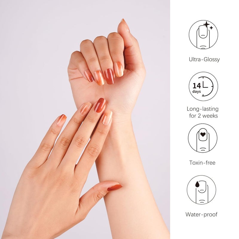 DANNI & TONI Semi Cured Gel Nail Strips Gradient (Elegant Fusion) Amber Tie Dye Gel Nail Wraps 28 Stickers - Image 3